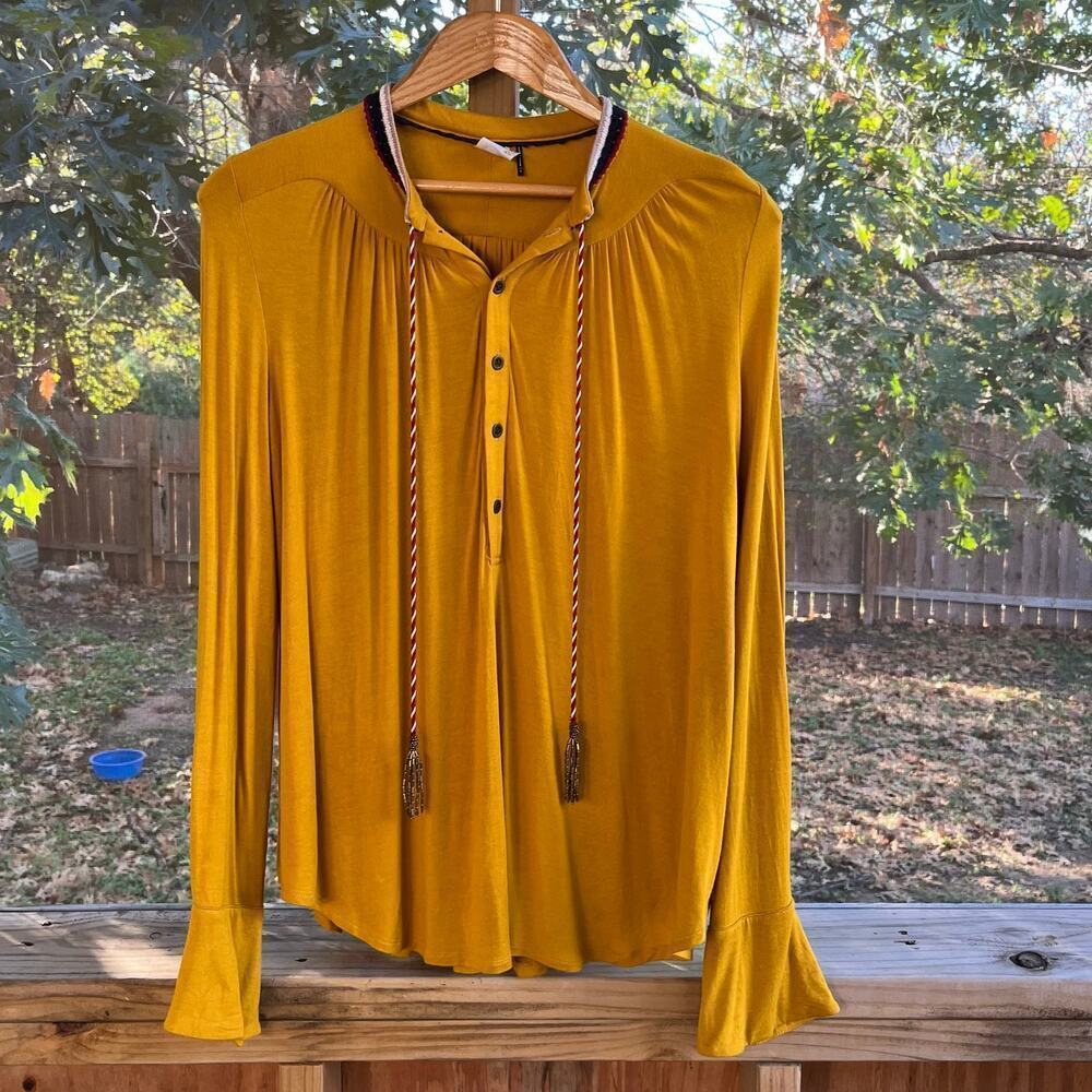 Akemi + Kin Women's Mustard Yellow Long Sleeve Top Size S
